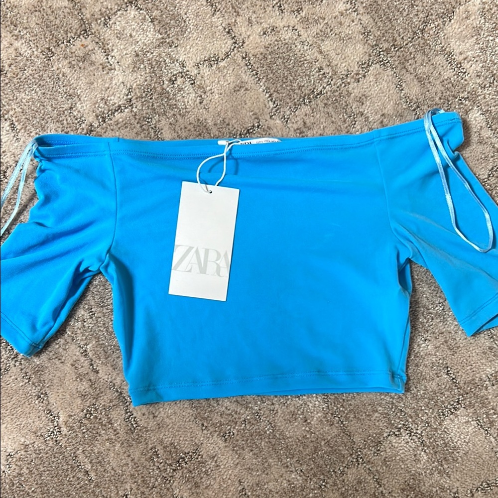 Zara Blue Off-Shoulder Top